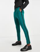 Asos Design Super Skinny Tuxedo Suit Pants In Dark Teal-green