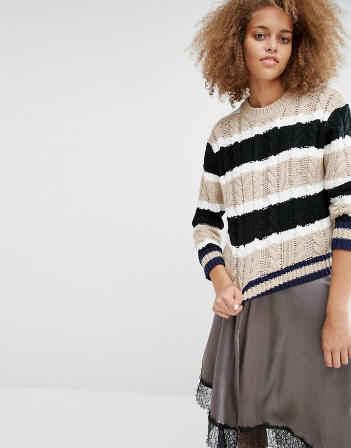 J.o.a Striped Cable Knit Sweater - Multi