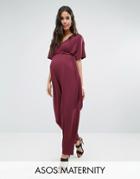 Asos Maternity Belted Jumpsuit With Kimono Sleeve - Red