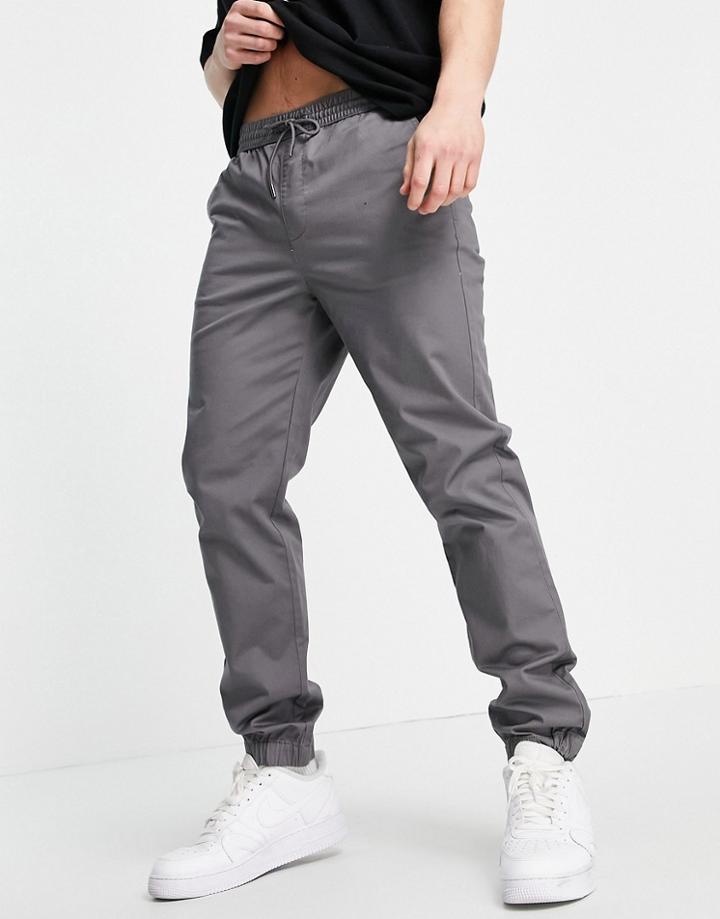 River Island Pull On Cuffed Chino Pants In Gray-grey