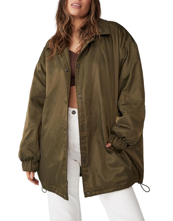 Cotton: On Lightweight Padded Bomber In Khaki-green