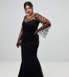 City Goddess Plus Lace Sleeve Maxi Dress - Black