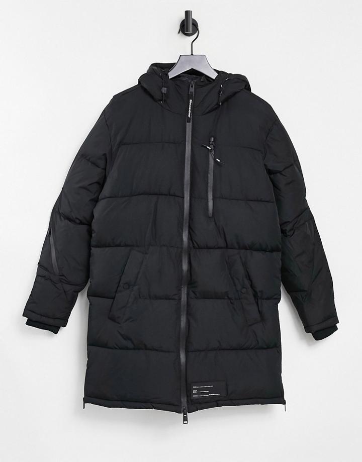 Bershka Longline Padded Puffer Jacket In Gray-black