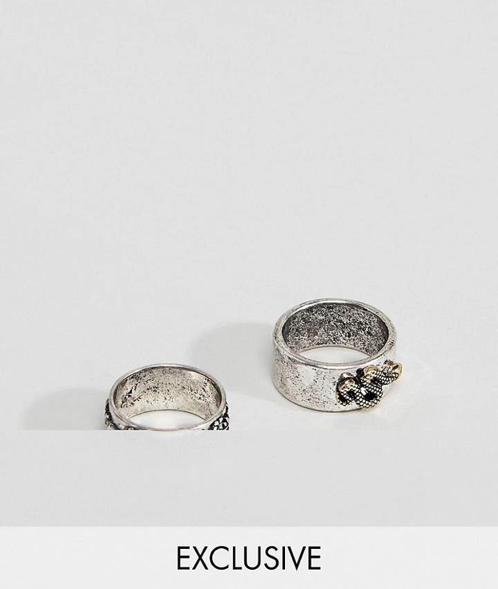 Reclaimed Vintage Inspired Silver Band Ring In 2 Pack Exclusive To Asos - Silver