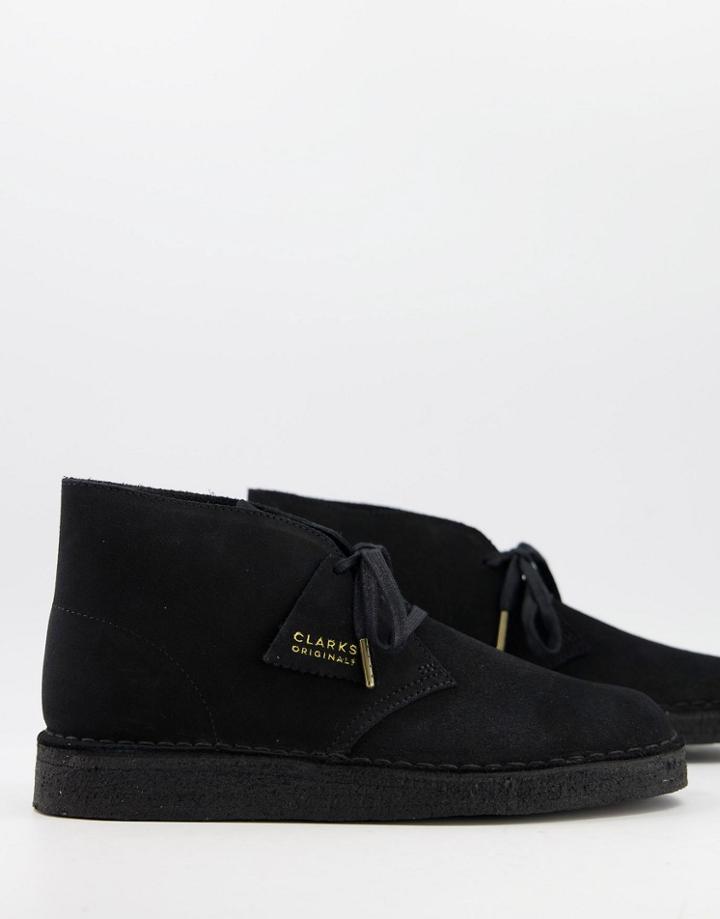 Clarks Originals Desert Coal Boots In Black Suede