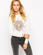 Asos Long Sleeve Top In Texture With Feather Dial Print - Multi