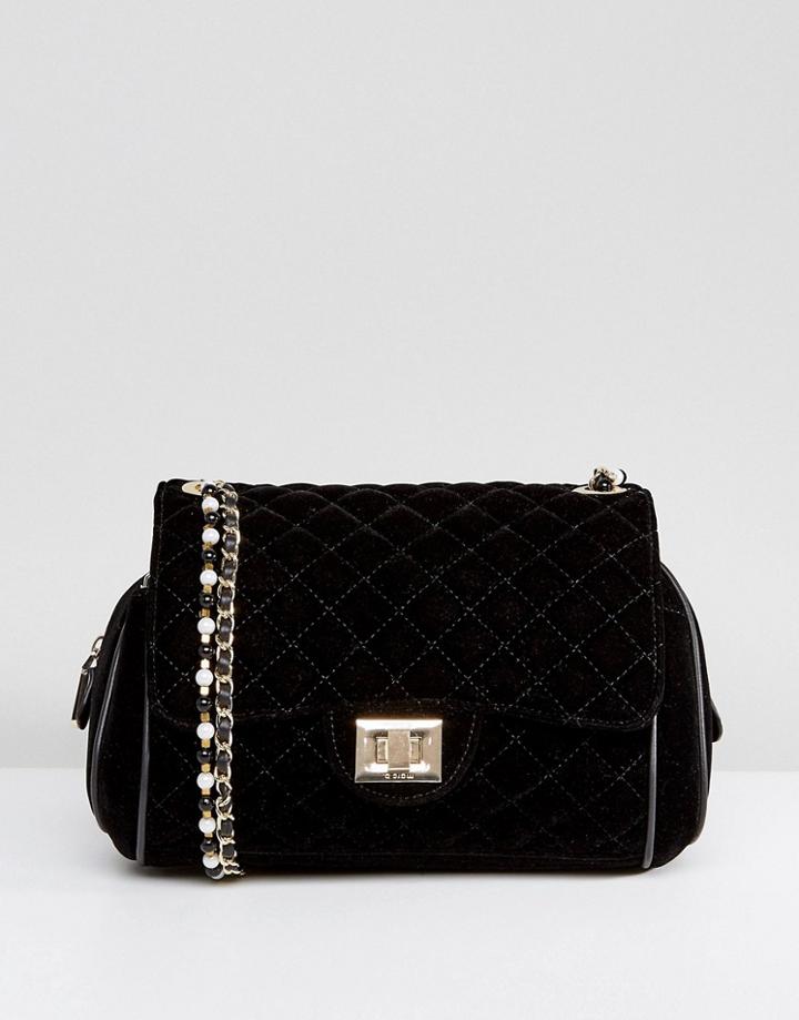 Marc B Knightsbridge Velvet Crossbody Bag With Pearl Straps - Black