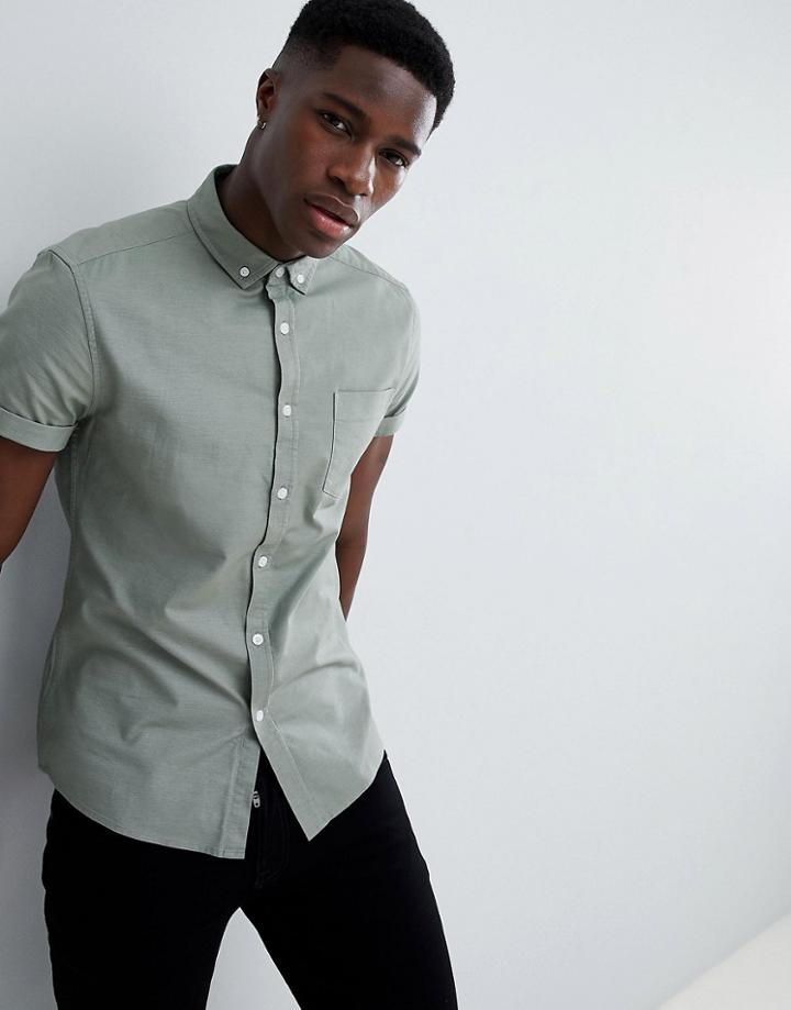 Asos Design Casual Slim Oxford Shirt In Green - Green