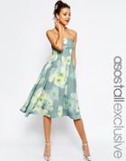 Asos Tall Salon Soft Bandeau Midi Dress In Floral Print - Multi