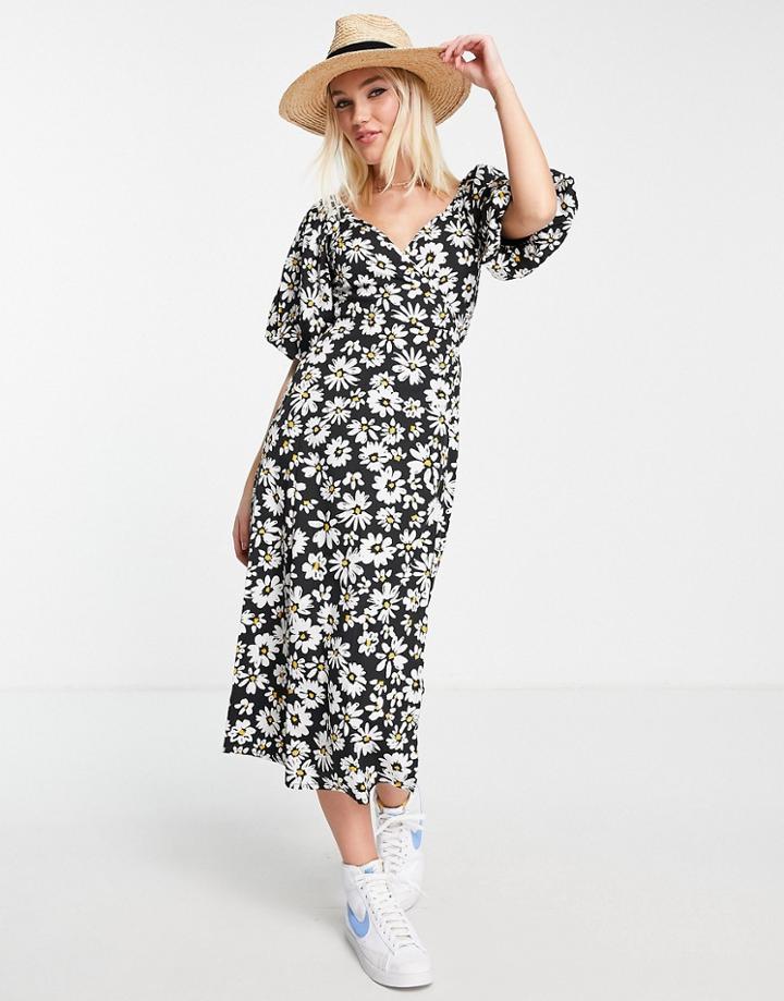 Influence Midi Dress In Daisy Print-black