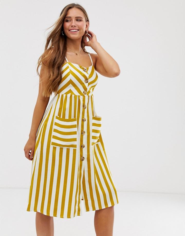 Qed London Button Through Midi Dress In Stripe-multi