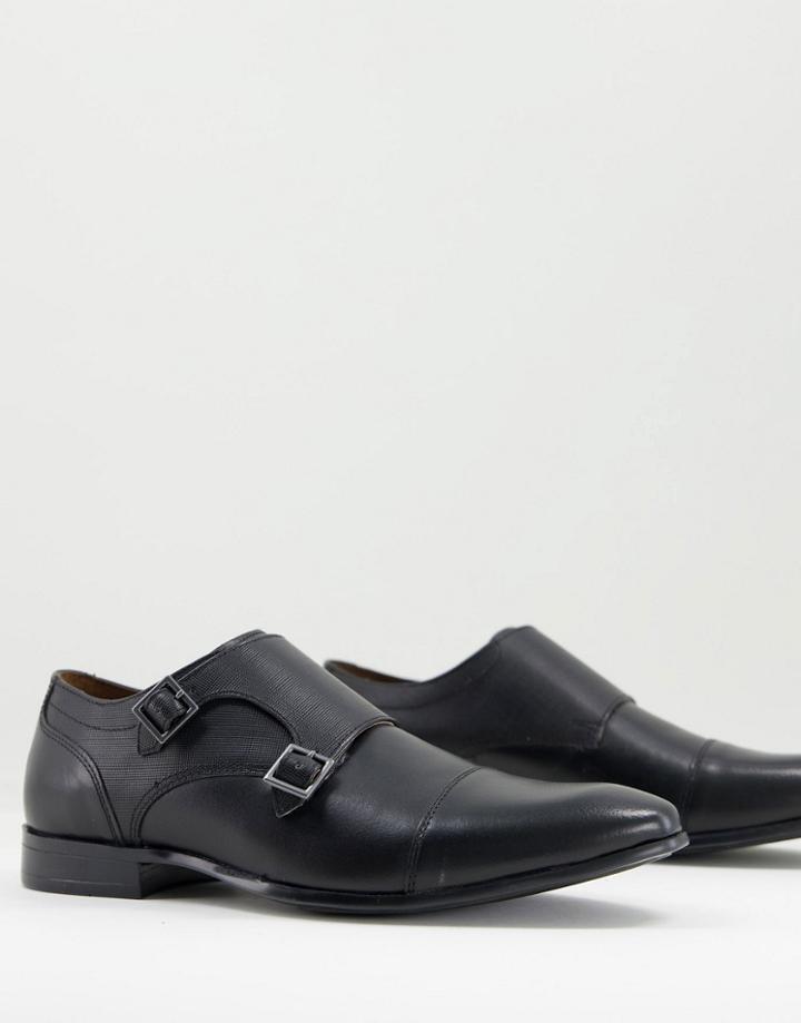 Topman Black Leather Bright Monk Shoes