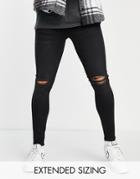Asos Design Spray-on Jeans In Power Stretch In Black With Busted Knee