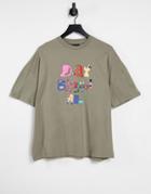 Asos Daysocial Oversized T-shirt With Front Character Logo Print In Green