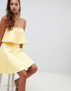 Asos Design Bonded Lace Mini Skater Dress-yellow