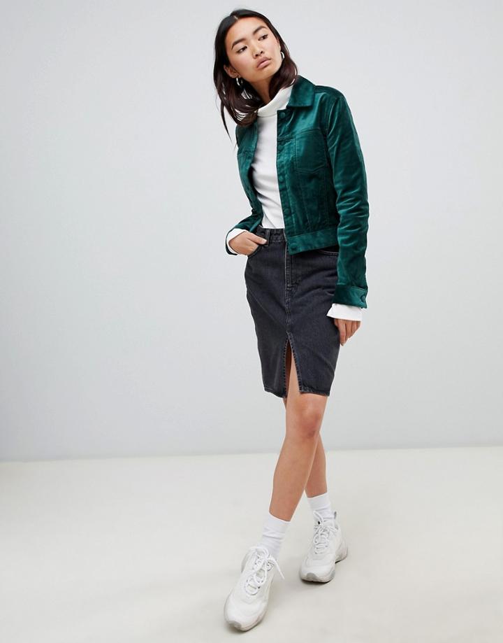 Weekday Asymmetric Denim Skirt With Raw Hem In Trotter Black - Black