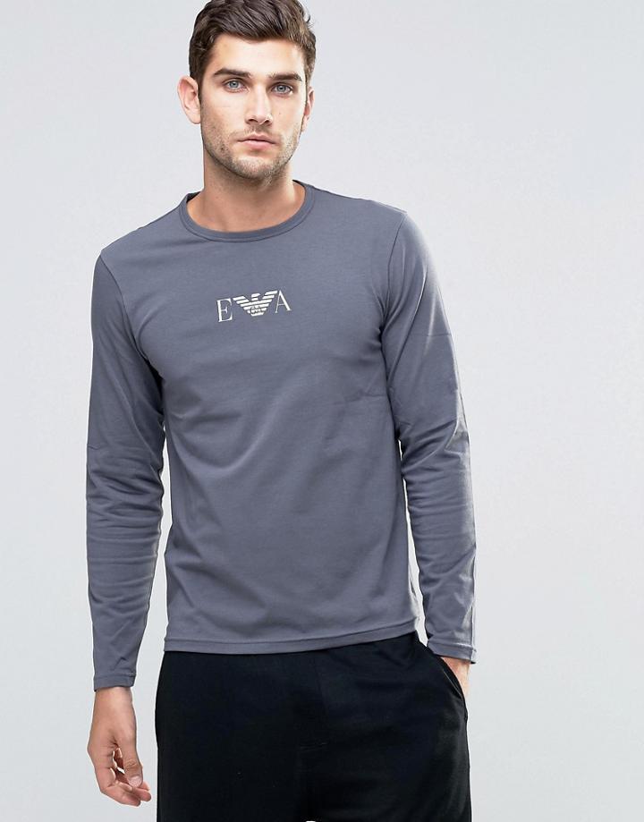 Emporio Armani Slim Fit Long Sleeve Top In Navy - Gray