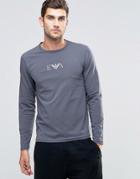 Emporio Armani Slim Fit Long Sleeve Top In Navy - Gray