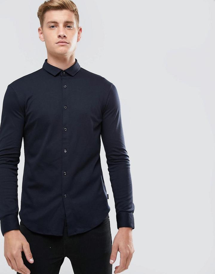Armani Jeans Slim Fit Mercerised Jersey Shirt Navy - Navy