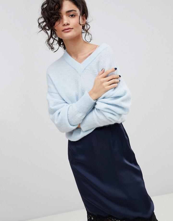 Gestuz Light Blue V Neck Sweater - Blue