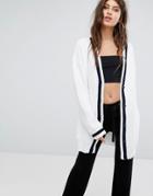 Prettylittlething Contrast Edge Boyfriend Cardigan - White