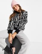 Topshop Knitted Boucle Sweater In Zebra Print-multi