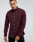Asos Casual Stretch Slim Oxford Shirt In Burgundy - Red