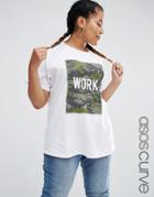 Asos Curve Camo Work Boyfriend T-shirt - White