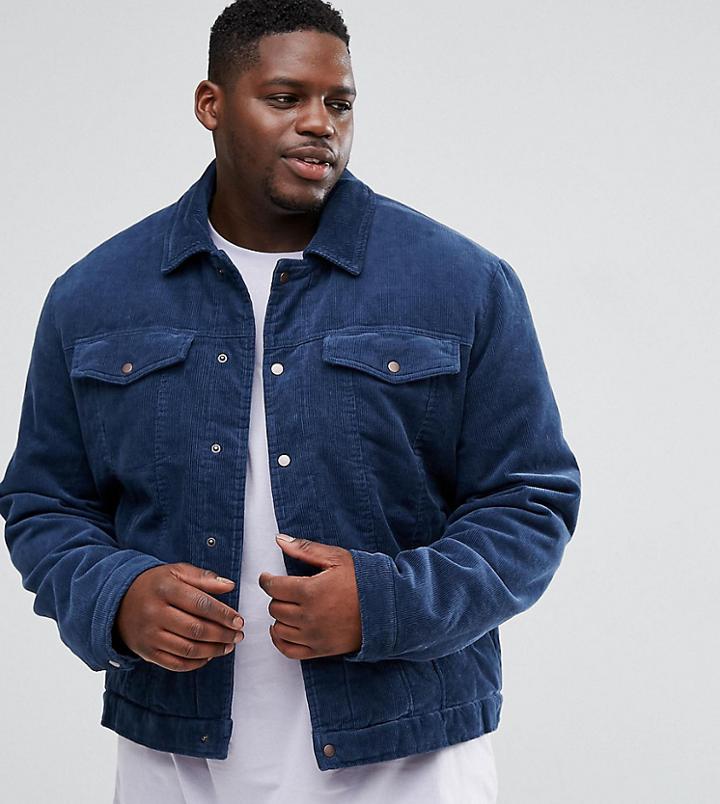 Asos Plus Padded Cord Jacket In Blue - Blue