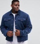 Asos Plus Padded Cord Jacket In Blue - Blue
