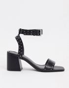 Pull & Bear Studded Mid Sandals In Black