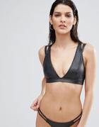 Asos Wetlook Ribbed Lattice Crop Bikini Top - Black
