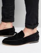 Asos Tassel Loafers In Black Faux Suede With Fringe - Black