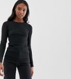 Brave Soul Tall Selina Long Sleeve Top In Rib - Black