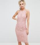 Asos Petite Scallop Pinny Lace Pencil Midi Dress-beige