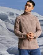 Asos Design Heavyweight Fisherman Rib Roll Neck Jumper In Pink