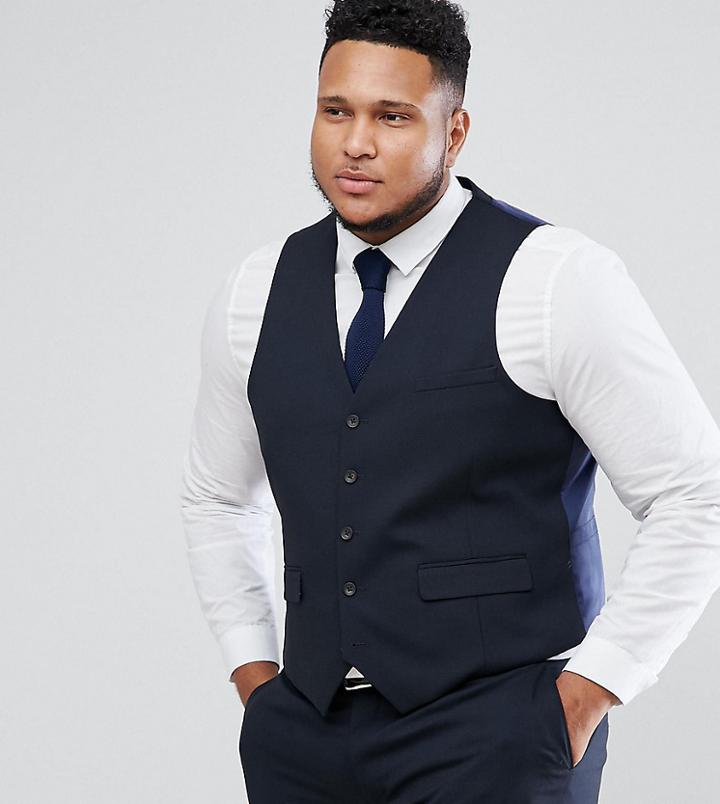Harry Brown Plus Plain Stretch Slim Suit Vest - Navy