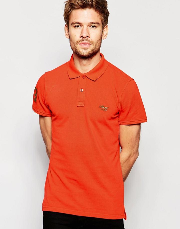 Blend Polo Slim Fit Washed Pique Logo Embroid In Red - Paprika Red