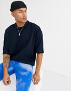 Asos Design Organic Oversized Heavyweight T-shirt With Polo Collar In Navy