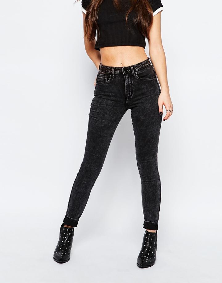 Only High Waist Acid Wash Skinny Jeans - Gray