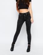 Only High Waist Acid Wash Skinny Jeans - Gray