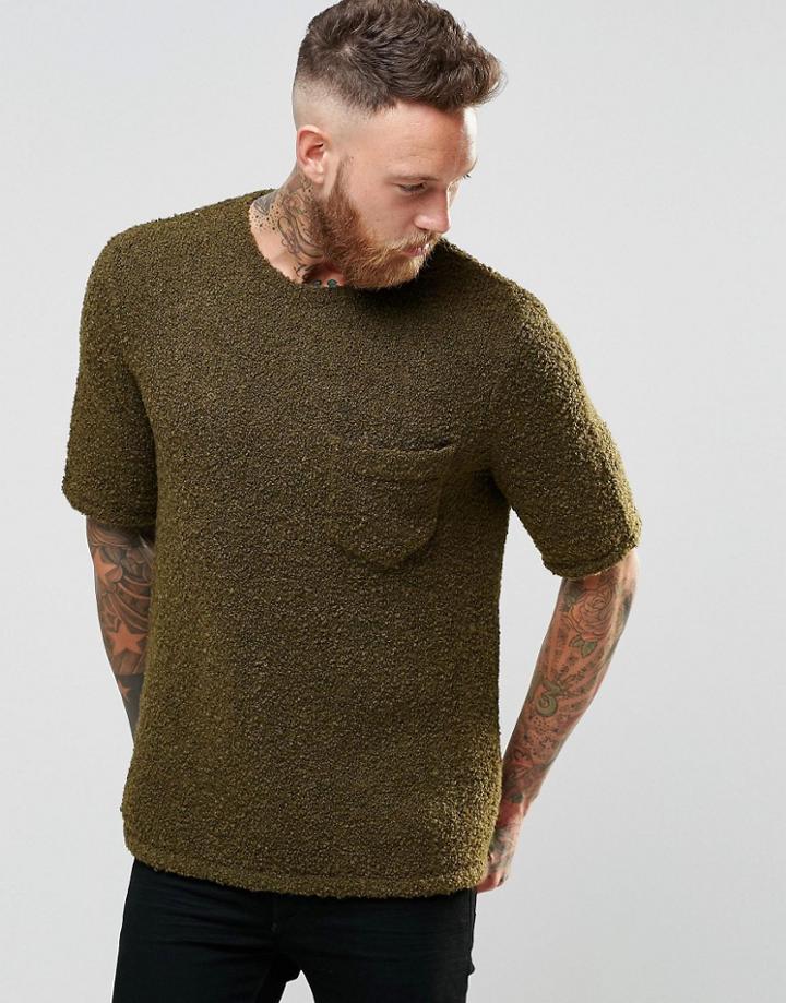 Asos Knitted Oversized T-shirt In Teddy Yarn - Green