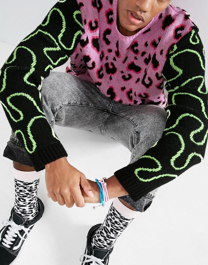 Asos X Mtv Fluoro Leopard Pattern Sweater - Multi