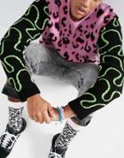 Asos X Mtv Fluoro Leopard Pattern Sweater - Multi