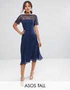 Asos Tall Lace Insert Paneled Midi Dress - Blue