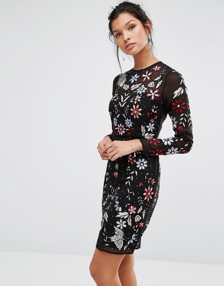 Frock And Frill Mini Dress With Premium Embroidery And Beading - Multi