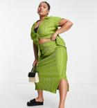 River Island Plus Plisse Midi Skirt In Green - Part Of A Set