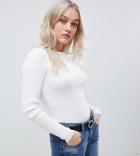 Asos Design Petite Ribbed Sweater In Fine Knit-white