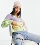 Pieces Exclusive Color Block Cardigan In Lilac & Lime-multi