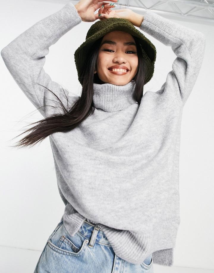 New Look Deep Hem Roll Neck Sweater In Light Gray